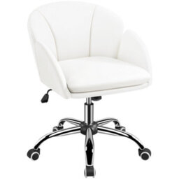 Yaheetech Modern Desk Chair For Home Office Makeup - White / Faux Leather - thumbnail 2