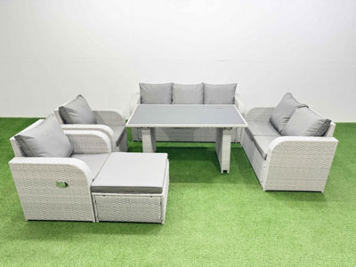 Fimous 8 Seater Garden Furniture Set Pe Ratten Garden Sofa Set With Rectangular Dining Table Big Stool Light Grey - image 1