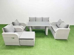 Fimous 8 Seater Garden Furniture Set Pe Ratten Garden Sofa Set With Rectangular Dining Table Big Stool Light Grey - thumbnail 1