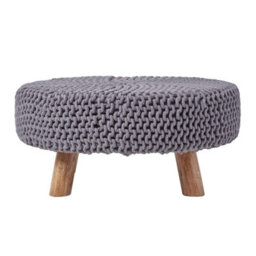 Homescapes Sea Grey Large Round Cotton Knitted Footstool On Legs - thumbnail 1