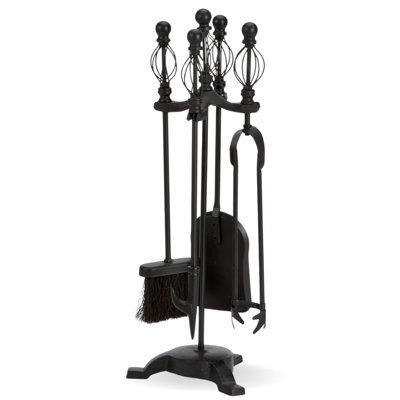 Fire32 Black Twin Top 5 Piece Companion Set Fireplace Tools With Stand Poker Brush Shovel Tongs Durable Metal Design - image 1