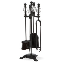Fire32 Black Twin Top 5 Piece Companion Set Fireplace Tools With Stand Poker Brush Shovel Tongs Durable Metal Design