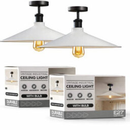 Pack Of 2 Flush Mount Ceiling Light 40Cm White Lampshade E27 Base Semi Flush Mount Ceiling Lamp Fixture For Bedroom With Bulb - thumbnail 1