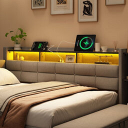 Merax 4Ft6 Double Daybed 135X190 Cm, Linen Upholstered Sofa Bed With Led, Usb, 2 Drawers & Headboards, Storage Bench, Grey - thumbnail 5