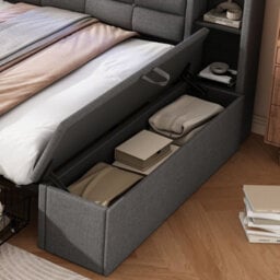 Merax 4Ft6 Double Daybed 135X190 Cm, Linen Upholstered Sofa Bed With Led, Usb, 2 Drawers & Headboards, Storage Bench, Grey - thumbnail 6