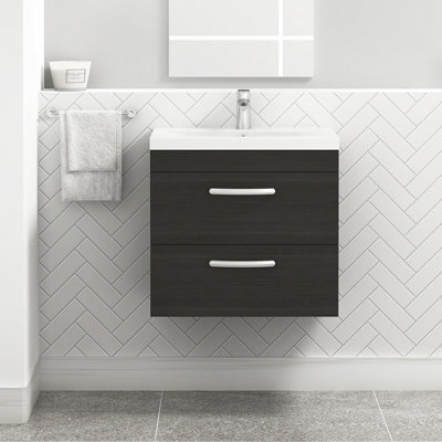 Royal Bathrooms Turin Hale Black 600mm Wall Hung Vanity Unit 2 Drawer With Mid-Edge Basin Sink - image 1