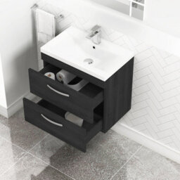 Royal Bathrooms Turin Hale Black 600mm Wall Hung Vanity Unit 2 Drawer With Mid-Edge Basin Sink - thumbnail 5