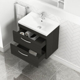 Royal Bathrooms Turin Hale Black 600mm Wall Hung Vanity Unit 2 Drawer With Mid-Edge Basin Sink - thumbnail 3
