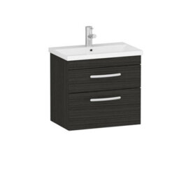Royal Bathrooms Turin Hale Black 600mm Wall Hung Vanity Unit 2 Drawer With Mid-Edge Basin Sink - thumbnail 6