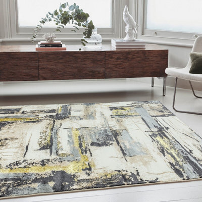 Yellow Modern Easy To Clean Abstract Rug For Dining Room Bedroom And Living Room-240Cm X 340Cm - image 1