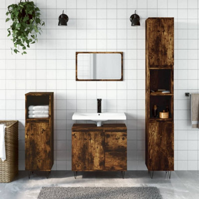 Berkfield Bathroom Cabinet Smoked Oak 65X33X60 Cm Engineered Wood - image 1
