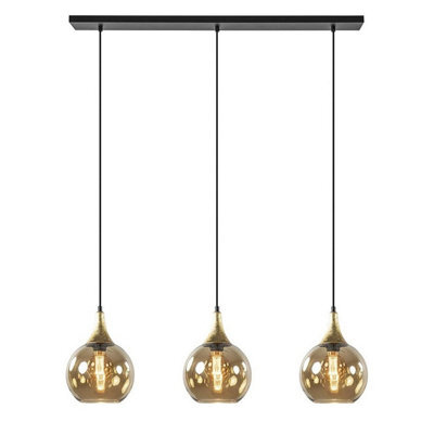 Luminosa Lighting Luminosa Callisto Bar Pendant Ceiling Light Black, Gold Amber Glass Shade 3X E27 - image 1