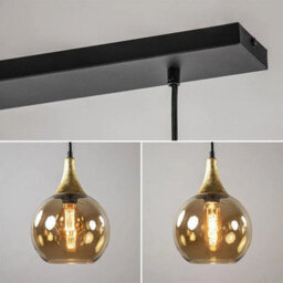 Luminosa Lighting Luminosa Callisto Bar Pendant Ceiling Light Black, Gold Amber Glass Shade 3X E27 - thumbnail 4