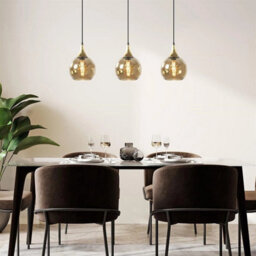 Luminosa Lighting Luminosa Callisto Bar Pendant Ceiling Light Black, Gold Amber Glass Shade 3X E27 - thumbnail 5