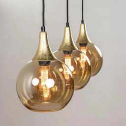 Luminosa Lighting Luminosa Callisto Bar Pendant Ceiling Light Black, Gold Amber Glass Shade 3X E27 - thumbnail 3