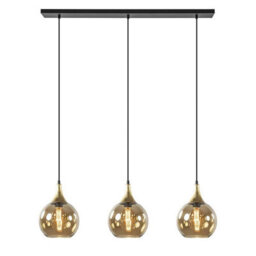Luminosa Lighting Luminosa Callisto Bar Pendant Ceiling Light Black, Gold Amber Glass Shade 3X E27 - thumbnail 1