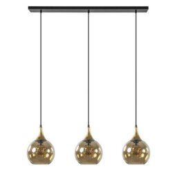Luminosa Lighting Luminosa Callisto Bar Pendant Ceiling Light Black, Gold Amber Glass Shade 3X E27 - thumbnail 2