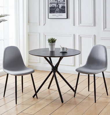 Hallowood Furniture Cullompton Small Black Round Dining Table (0.9M) With 2 Chairs (Cha502-Sgy) - image 1