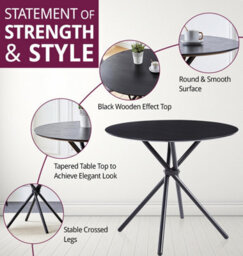 Hallowood Furniture Cullompton Small Black Round Dining Table (0.9M) With 2 Chairs (Cha502-Sgy) - thumbnail 4
