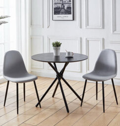 Hallowood Furniture Cullompton Small Black Round Dining Table (0.9M) With 2 Chairs (Cha502-Sgy) - thumbnail 1