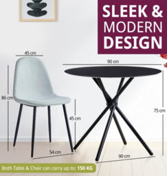 Hallowood Furniture Cullompton Small Black Round Dining Table (0.9M) With 2 Chairs (Cha502-Sgy) - thumbnail 3