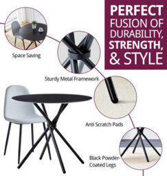 Hallowood Furniture Cullompton Small Black Round Dining Table (0.9M) With 2 Chairs (Cha502-Sgy) - thumbnail 2