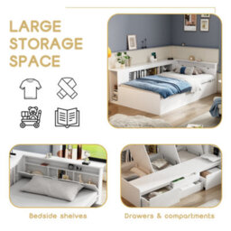 Single Bed-3Ft(90X190Cm), Single Bed, Multifunctional Bed With Drawers, Bookcase And Storage Cupboard, Without Mattress, White - thumbnail 5