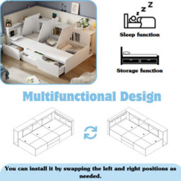 Single Bed-3Ft(90X190Cm), Single Bed, Multifunctional Bed With Drawers, Bookcase And Storage Cupboard, Without Mattress, White - thumbnail 4