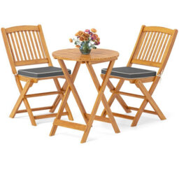 Costway 3 Pcs Outdoor Folding Bistro Set Garden Chair And Table Set-Grey - thumbnail 1