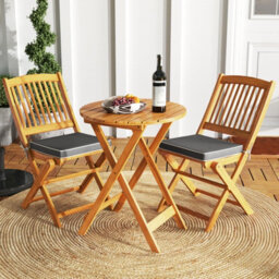 Costway 3 Pcs Outdoor Folding Bistro Set Garden Chair And Table Set-Grey - thumbnail 3