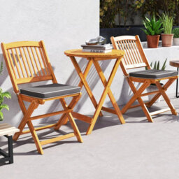 Costway 3 Pcs Outdoor Folding Bistro Set Garden Chair And Table Set-Grey - thumbnail 9