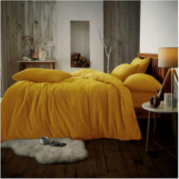 Gc Gaveno Cavailia Teddy Bear Fleece Double Ochre Duvet Set With Matching Pillowcase Fluffy Warm & Cosy Super Soft Bedding Set - thumbnail 1