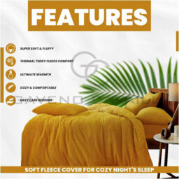 Gc Gaveno Cavailia Teddy Bear Fleece Double Ochre Duvet Set With Matching Pillowcase Fluffy Warm & Cosy Super Soft Bedding Set - thumbnail 3