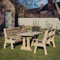 Churnet Valley Garden Furniture Ltd Ergo Table Bench Set - Sits 6, Wooden Dining Furniture - L250 X W290 X H103 Cm - Mini. Assembly - Cushions Included - thumbnail 1