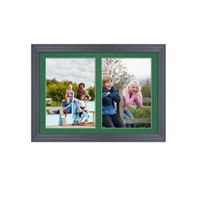 AK Frames 20X14 Dark Grey Classic Multi Photo Frame With Emerald Mount - Holds 2 Apertures (2X) A4 Photos - image 1