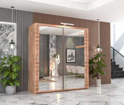 RAC3 Sliding Wardrobe Led Mirror Space Saving Bedroom Wardrobe, Contemporary Bedroom Sliding Wardrobe & Mirror Wardrobe (Oak 150Cm) - thumbnail 1