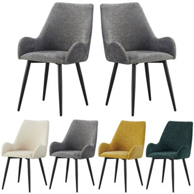 Mof Modern Upholstered Dining Chairs With Armrests  Set Of 2 Fabric Accent Chairs With Black Metal Legs Grey X2 - image 1