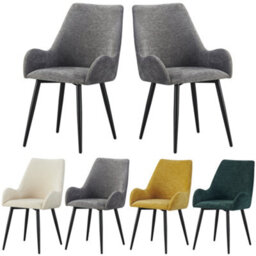 Mof Modern Upholstered Dining Chairs With Armrests  Set Of 2 Fabric Accent Chairs With Black Metal Legs Grey X2