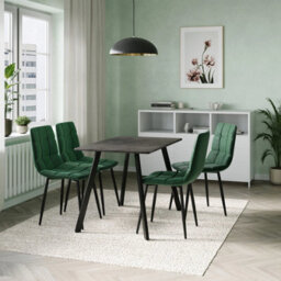Urbn-Living Urbn Living 110Cm Dining Table & 4 Pcs Velvet Chairs Set Modern Metal Kitchen Furniture Slate Grey Table And Green Chair - thumbnail 3