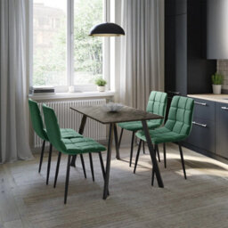 Urbn-Living Urbn Living 110Cm Dining Table & 4 Pcs Velvet Chairs Set Modern Metal Kitchen Furniture Slate Grey Table And Green Chair - thumbnail 2