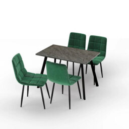 Urbn-Living Urbn Living 110Cm Dining Table & 4 Pcs Velvet Chairs Set Modern Metal Kitchen Furniture Slate Grey Table And Green Chair