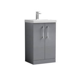 Balterley Level Modern Bathroom Floor Standing 2 Door Vanity & Mid-Edge Ceramic Basin, Satin Grey, 500mm - thumbnail 1