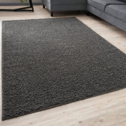 The Rugs Dark Grey Soft Plain Design Fluffy Shaggy Rugs And Runners High Pile Living Room Kitchen Hallway 380 - thumbnail 1