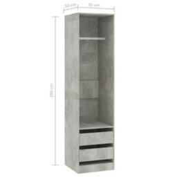 Vidaxl Wardrobe With Drawers Concrete Grey 50X50X200 Cm Engineered Wood - thumbnail 6