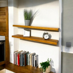 MKGT Set Of 2 Rustic Wooden Floating Shelves With Hidden Brackets  (Tudor Oak, 90Cm (0.9M) - thumbnail 8