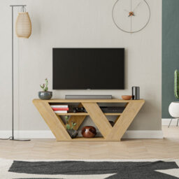 "Decortie Pipralla Modern Tv Stand Unit With Shelves For Up To 43"" Tvs Oak 110Cm"