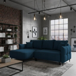 Sycylia Modern Corner Sofa Bed With Storage Wooden Frame Pine Slats Chipboard Hdf Freestanding 244X165Cm Blue Left