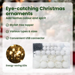 Vidaxl Christmas Bauble Set With 150 Leds 61 Pcs White Plastic - thumbnail 8