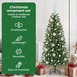 Vidaxl Christmas Bauble Set With 150 Leds 61 Pcs White Plastic - thumbnail 7