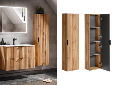 Impact Furniture Bathroom Wall Cabinet Tall Slim Storage Unit Oak Ribbed Tallboy Floating Furniture Adel - image 1